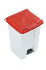 30ltr Plastic White Step-On Bin with Red Lid